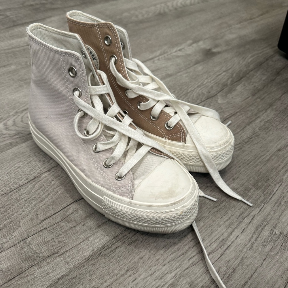 Converse White and Tan High-Top Sneakers